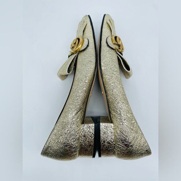 Gucci Gold Metallic leather GG fringe Marmont 30mm Heeled Loafer pumps EU 41 - Picture 8 of 12